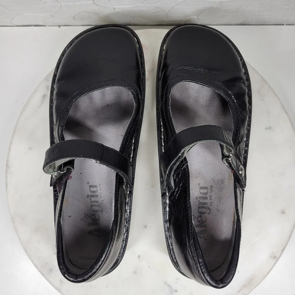 Vintage Alegria Belle Mary Jane Shoes Womens 8.5 Black Crinkle Leather Pumps - Image 11