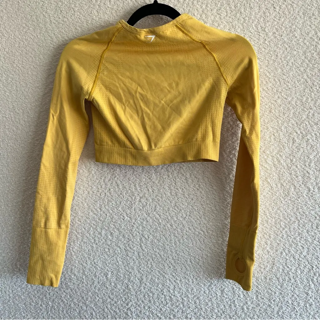 Gymshark Women’s Vital Yellow Seamless Crop‎ Long Sleeve Top Stretch Size Small - Image 3