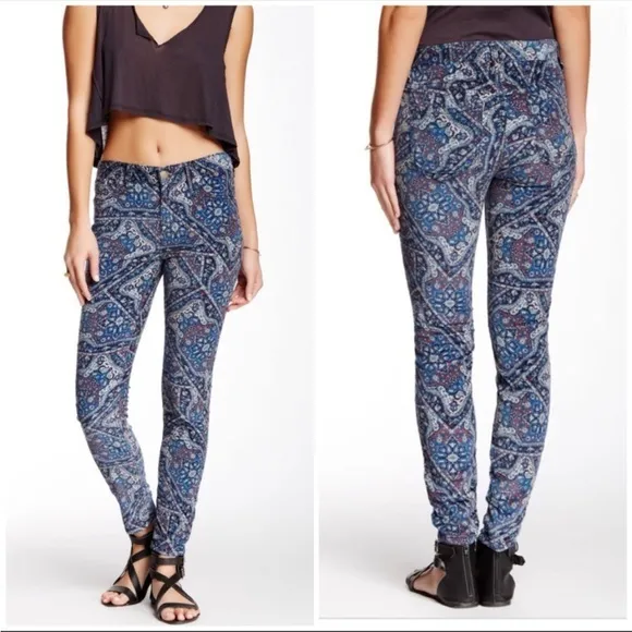 FREE PEOPLE PERSIAN TAPESTRY CORDUROY PAISLEY SKINNY PANTS 26 - Image 2