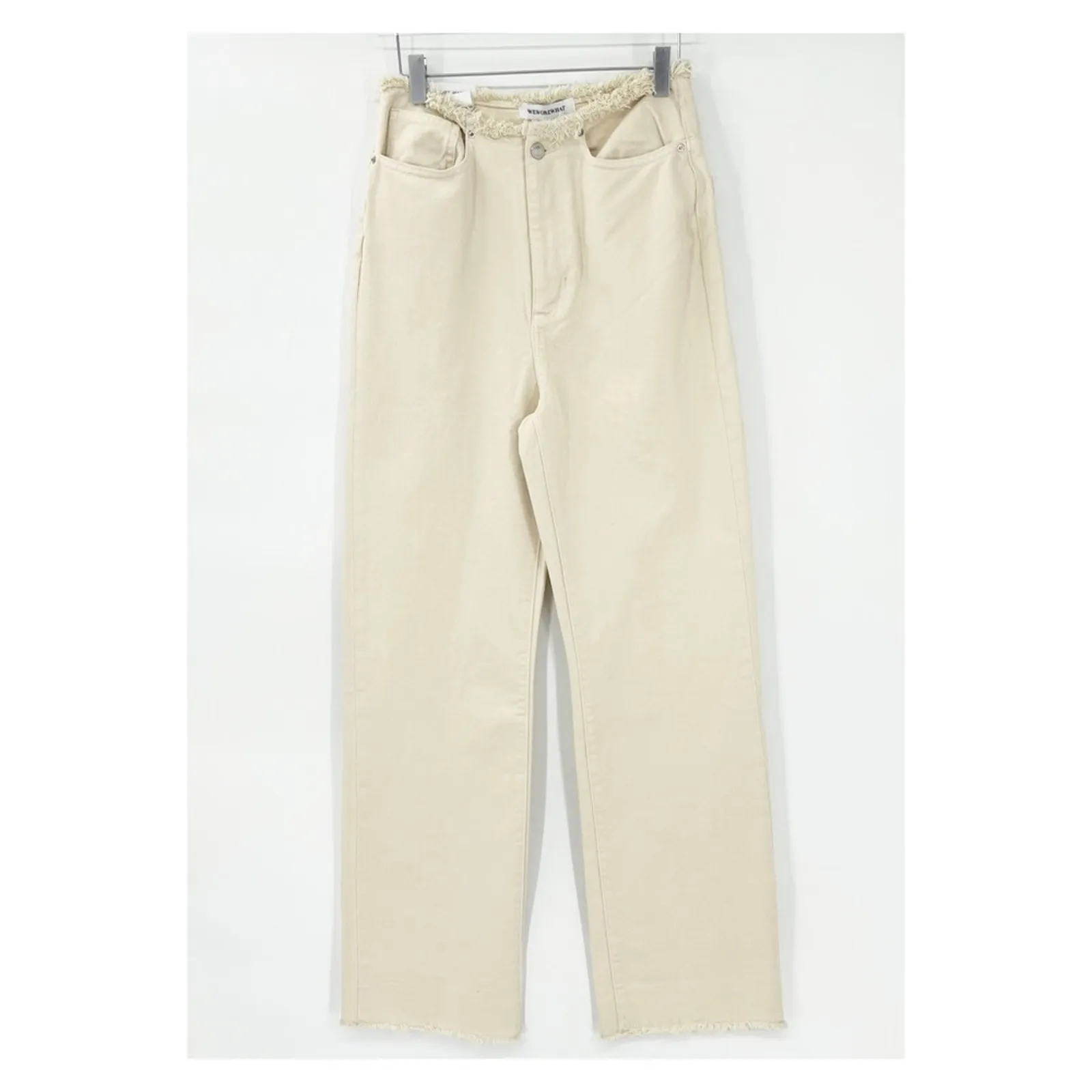 NWT WeWoreWhat Frayed‎ Waistband Straight Leg Jeans 26 Cream - Image 3