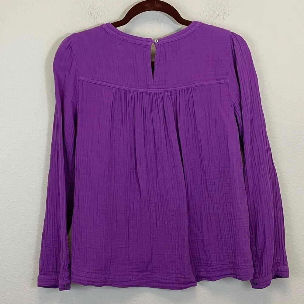 XIRENA Ensley Top Purple‎ Gauze Cotton Long Sleeve Crewneck Blouse Size XS Purple - Image 7