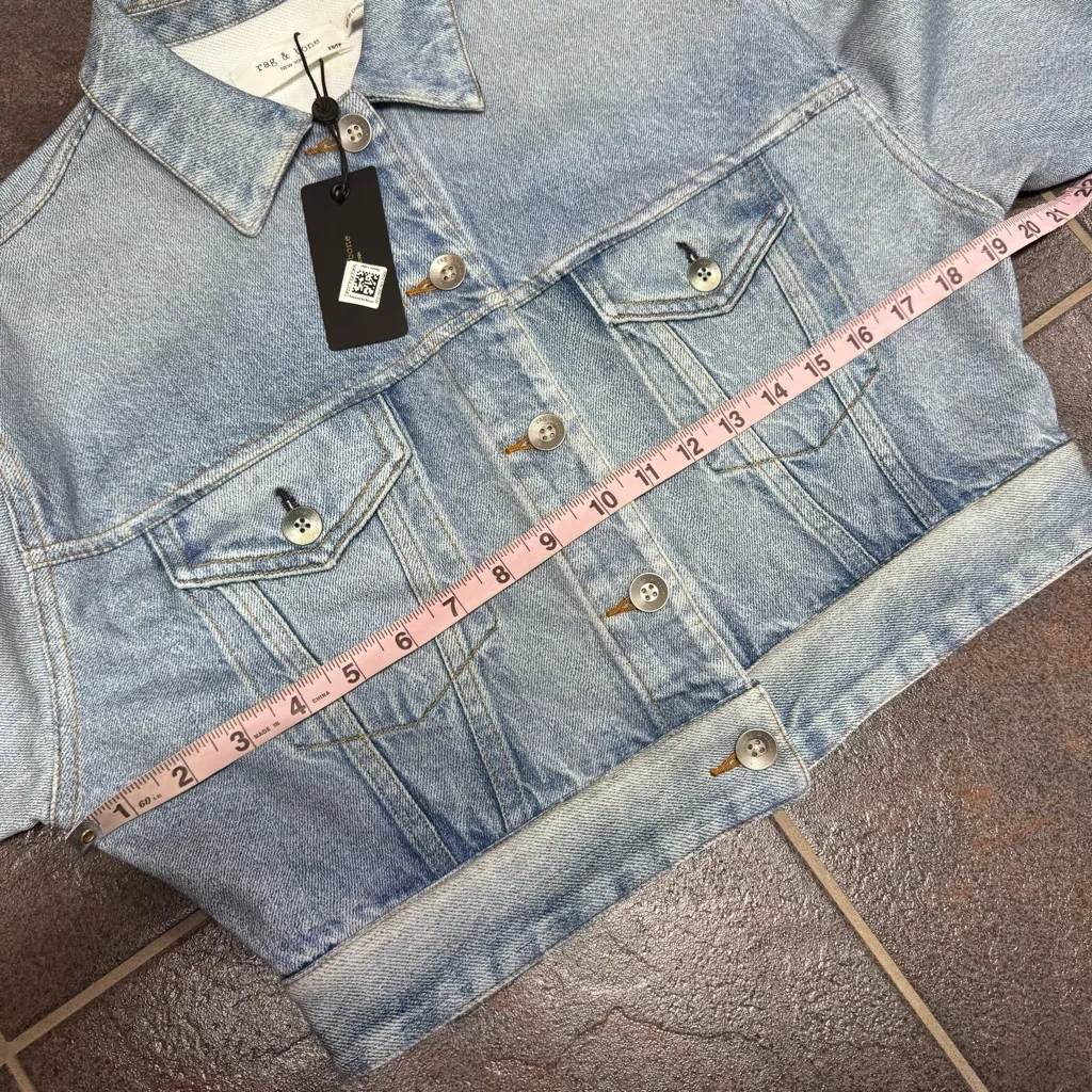 NEW Rag & Bone Miramar Cropped Trucker Jacket Tulip Blue XS - Image 11
