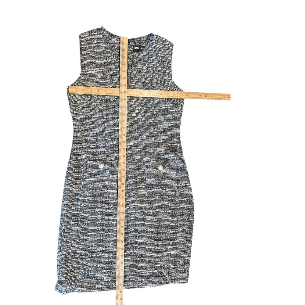 Karl Lagerfeld Paris Navy Tweed Pearl Button Sheath Dress Size 4 Clueless Preppy - Image 11