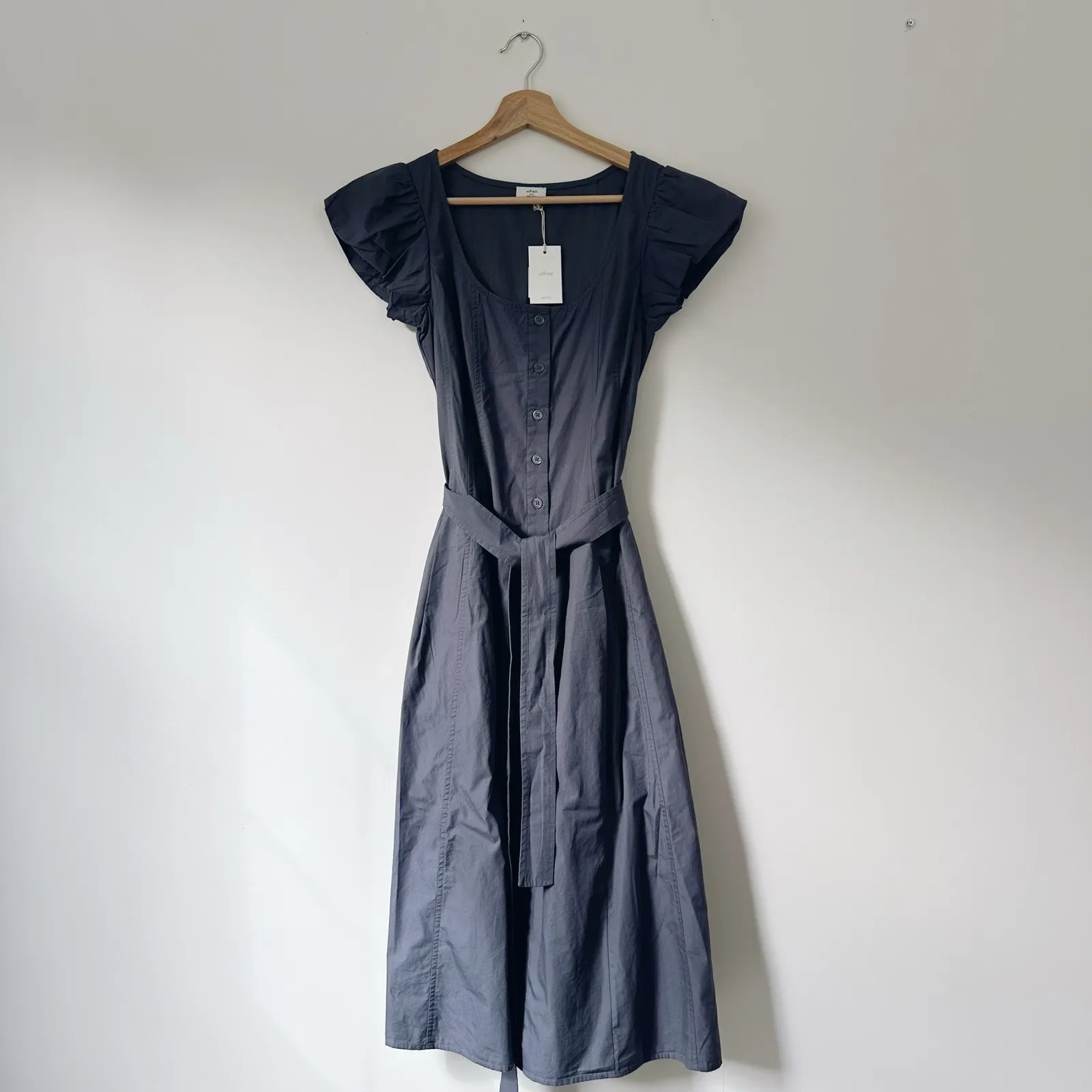 NEW Aritzia Wilfred Women's Governess Cotton Poplin Dress Vintage Navy - Image 8