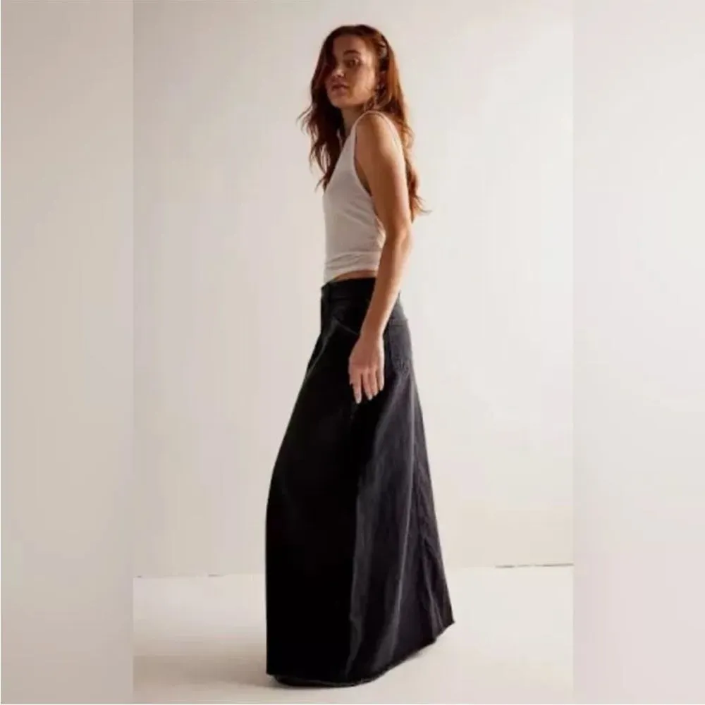 FREE PEOPLE WE THE FREE COME AS YOU ARE DENIM‎ MAXI SKIRT - BLACK 2 - Image 3