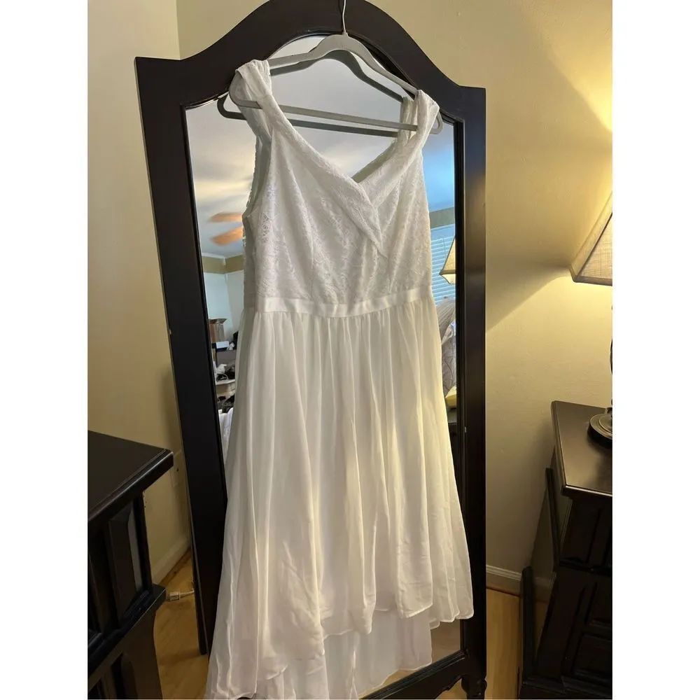 NEW Lace Chiffon Long Dress Off The Shoulder Formal 2X White - Image 8