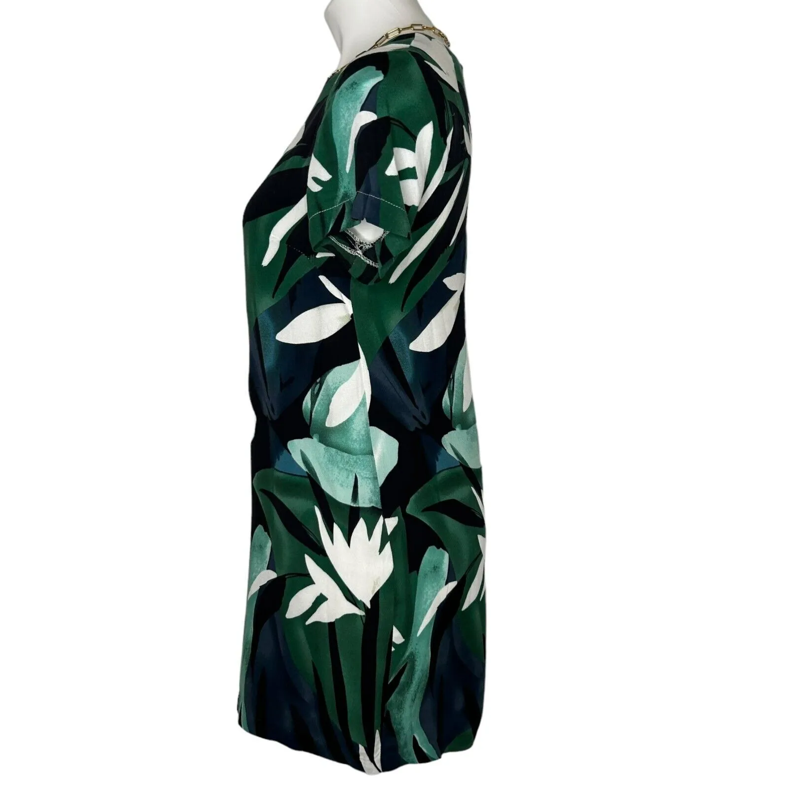 OLIVACEOUS Large Floral Print Green Back Zip Casual‎ Shift Dress Size S Tropical - Image 5