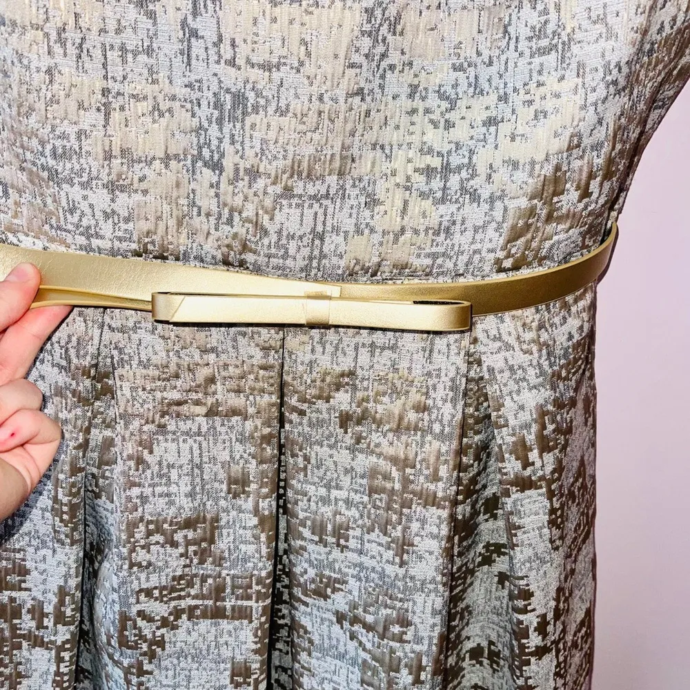 Dressbarn Silver Metallic Belted Sleeveless Holiday Dress - Image 5