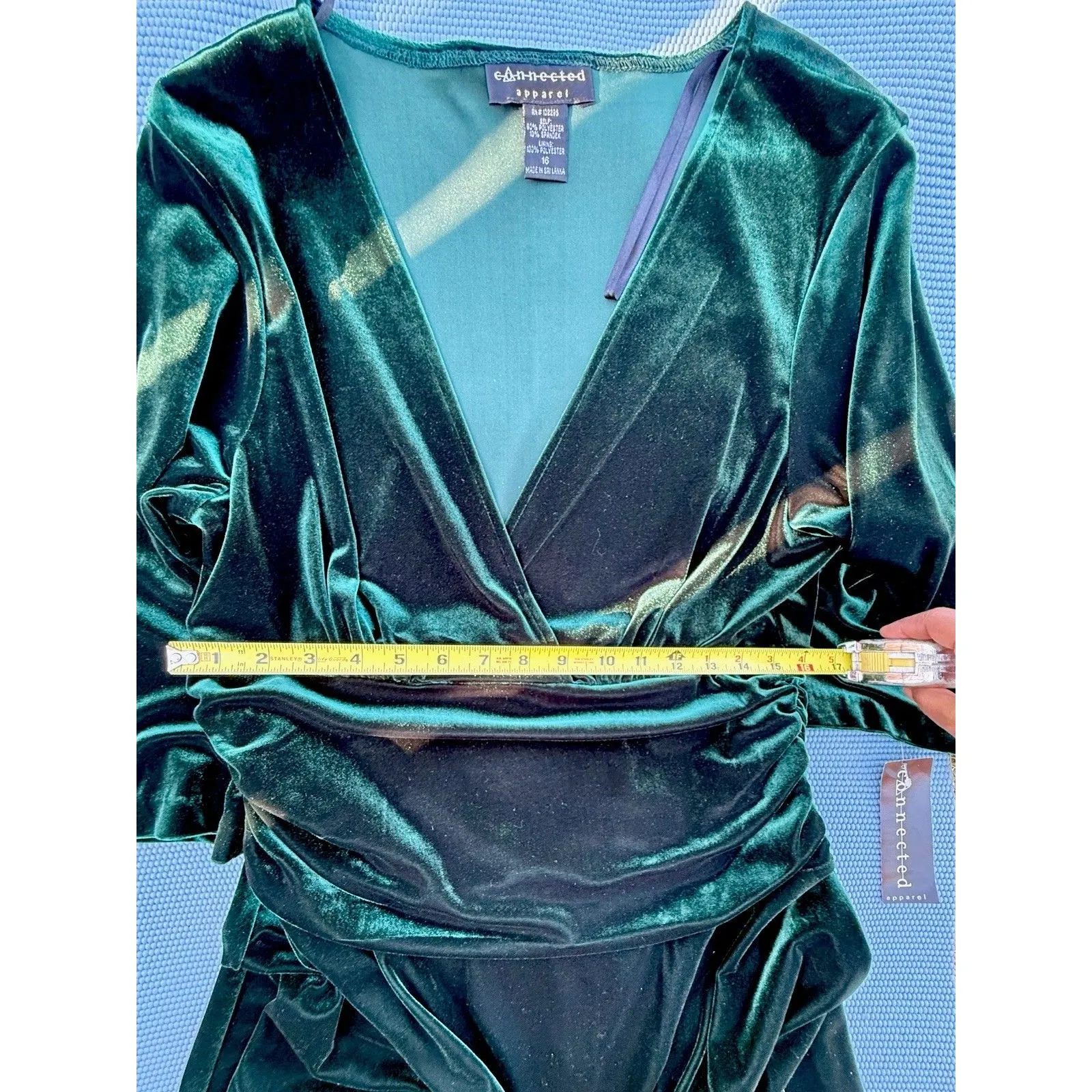 Connected Velvet Dress Spruce Green 3/4 Sleeves Size 16 P Fit & Flair - Image 5