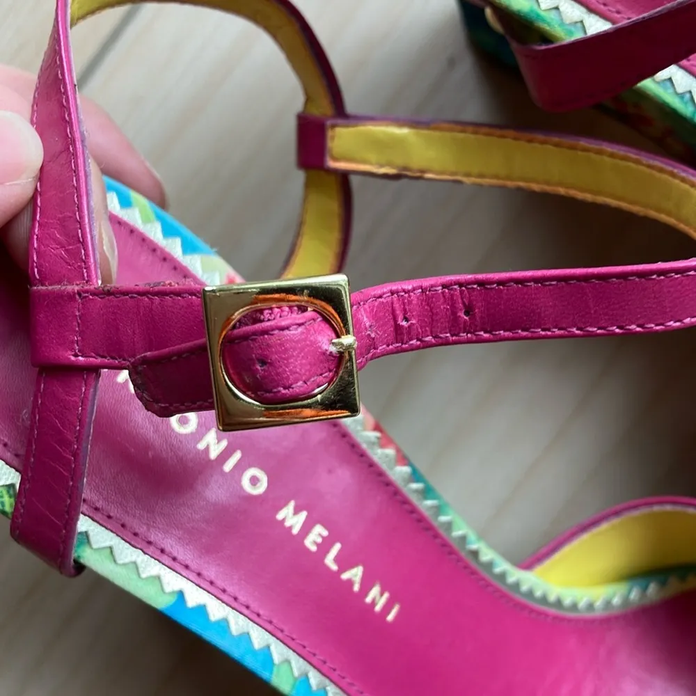 ANTONIO MELANI Pink Leather Tropical Wedge Buckle “Cougar” Style - Image 9