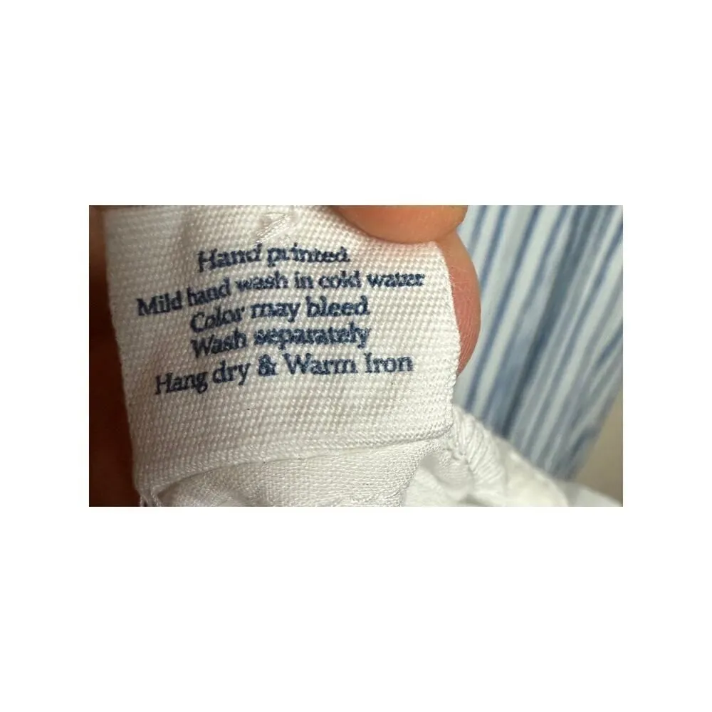 Beau & Ro Striped Hand Printed Cotton Midi Dress Sz. M White Size M - Image 6