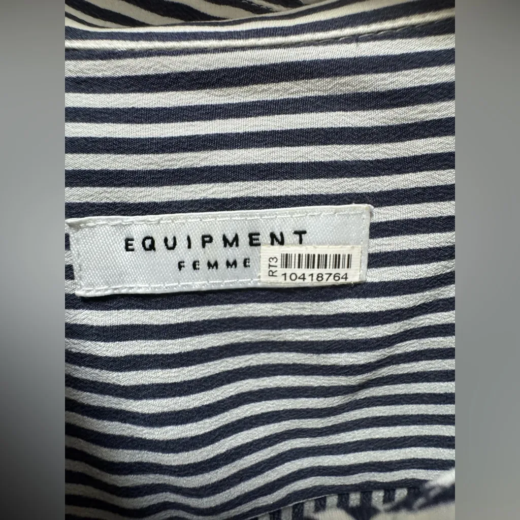 EQUIPMENT FEMME Blue Cream Stripe 100% Silk Collared Formal Evening Blouse Sz S - Image 3