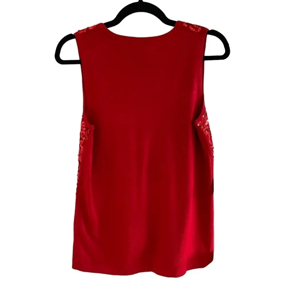 Vintage Red Sequin Sleeveless Blouse Tank Top Size M - Image 4