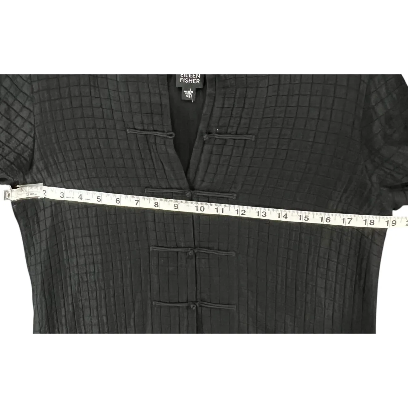 Eileen Fisher Jacket XS Black Silk Crepe Quilted Frog Buttons Mandarin Timeless - Image 6