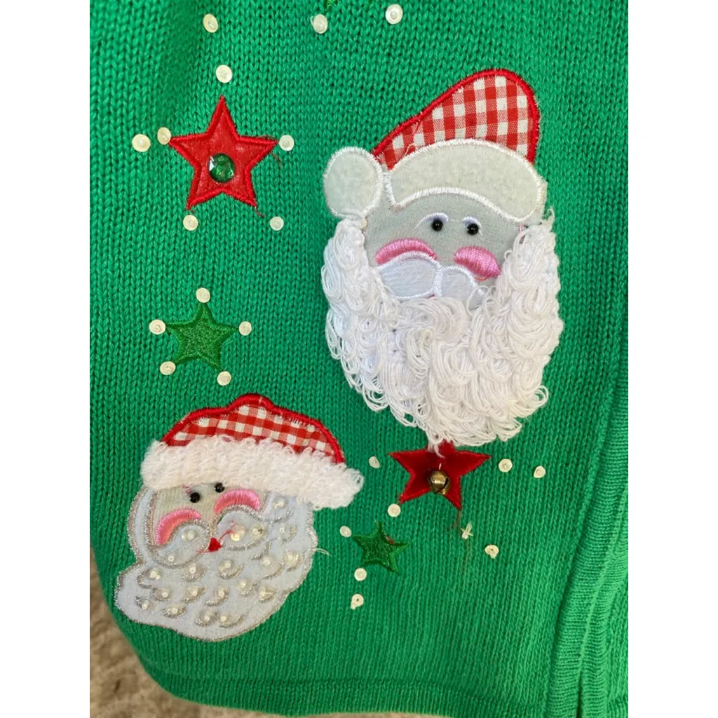 Kim Rogers Santa Christmas Vest Knit Holiday Festive Green Embellished Parisian - Image 4