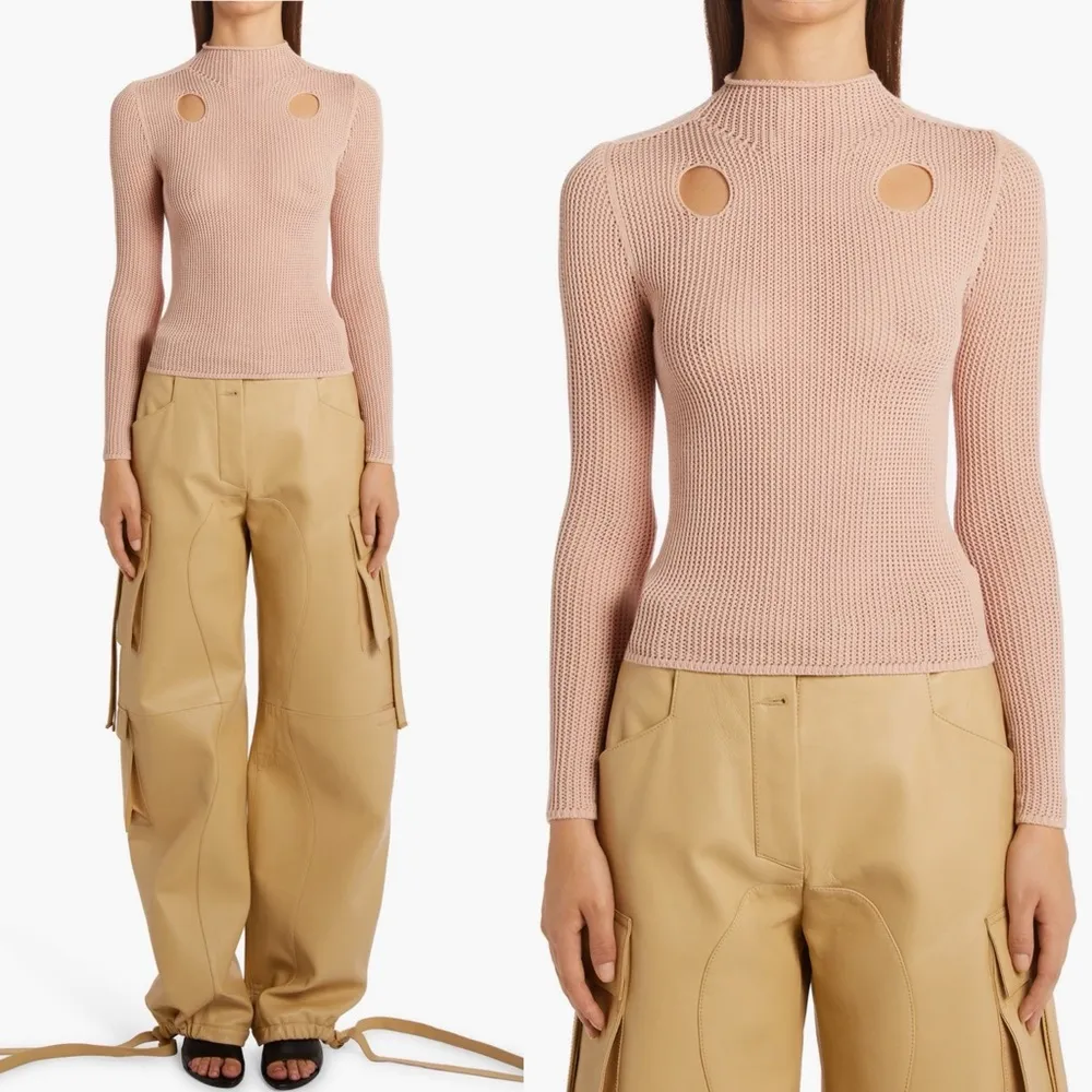 OFF-WHITE Holy Cutout Ribbed Long Sleeve Mock Neck Sweater In Nude - Image 3