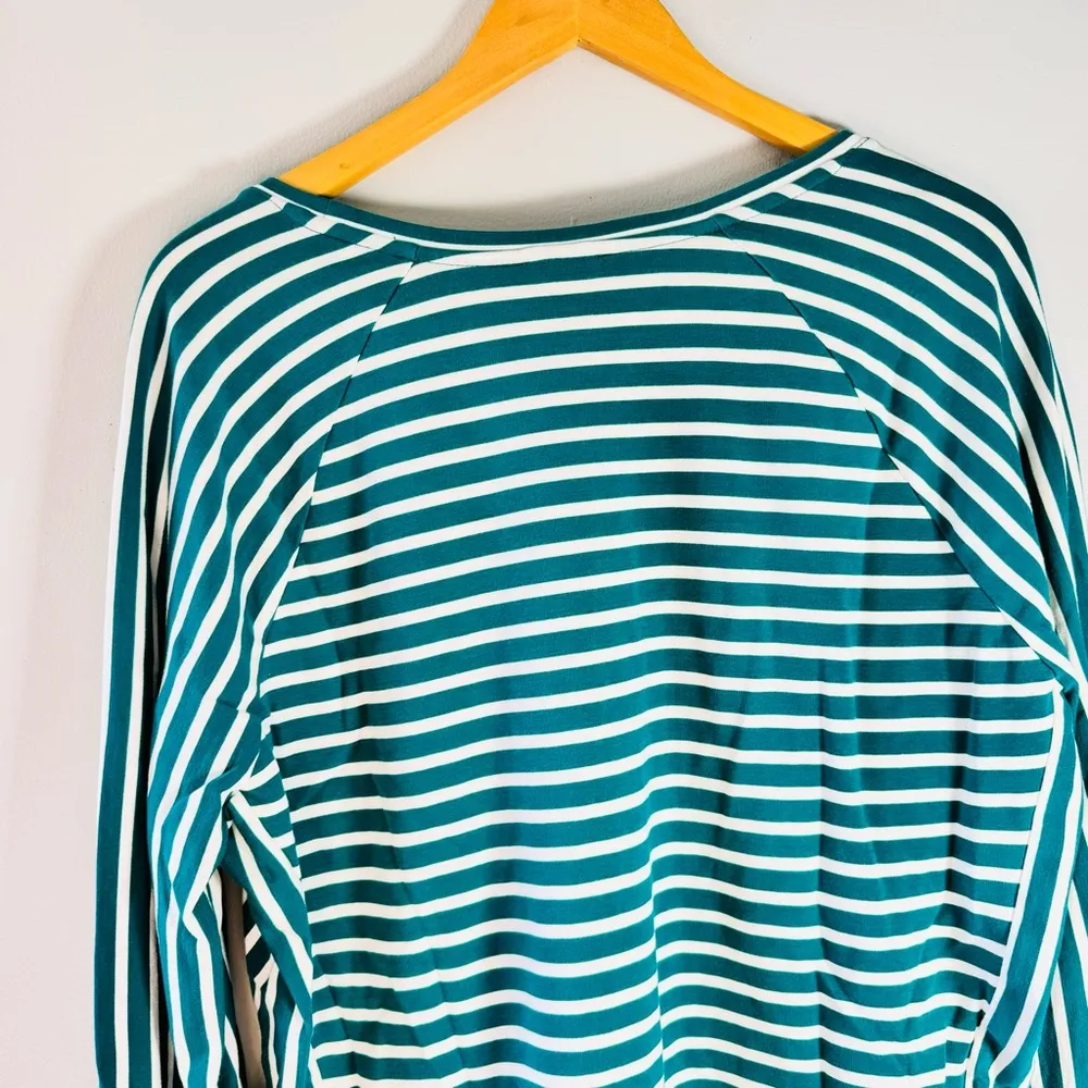 Chicos Ponte Knit Top Shirt Tunic Bright Jade White Striped Womens XL - Image 6