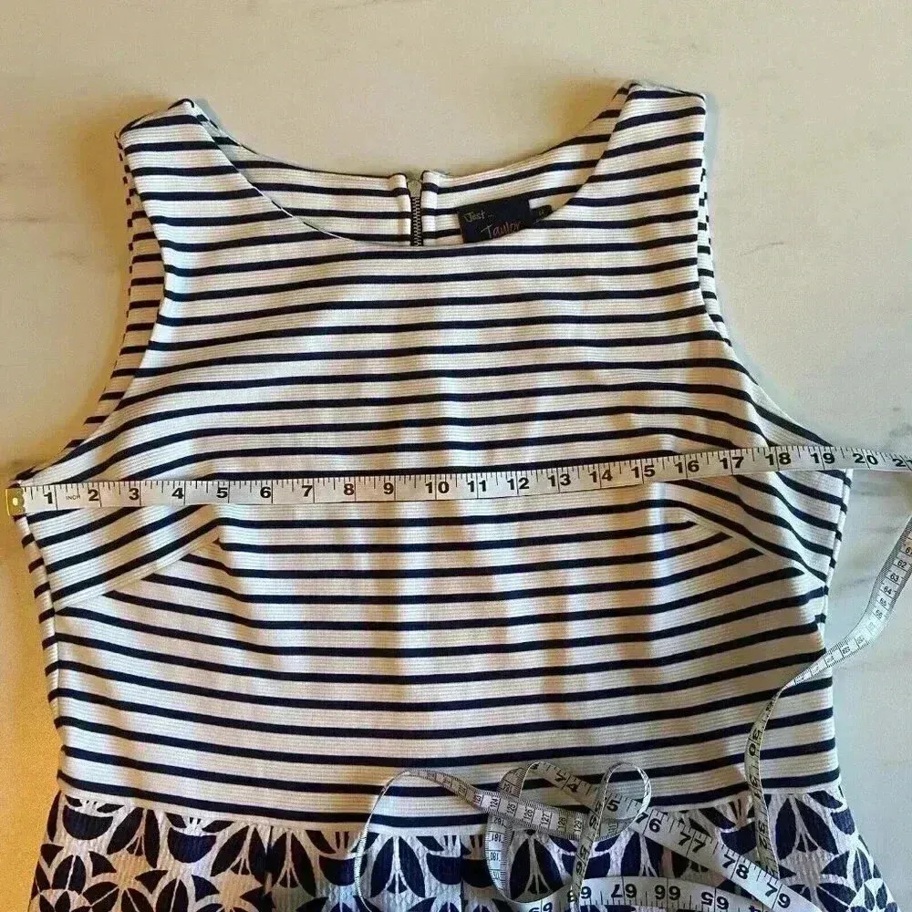 Just Taylor Size 14‎ Navy Blue/White Striped Floral Midi Sleeveless Dress Blue - Image 8