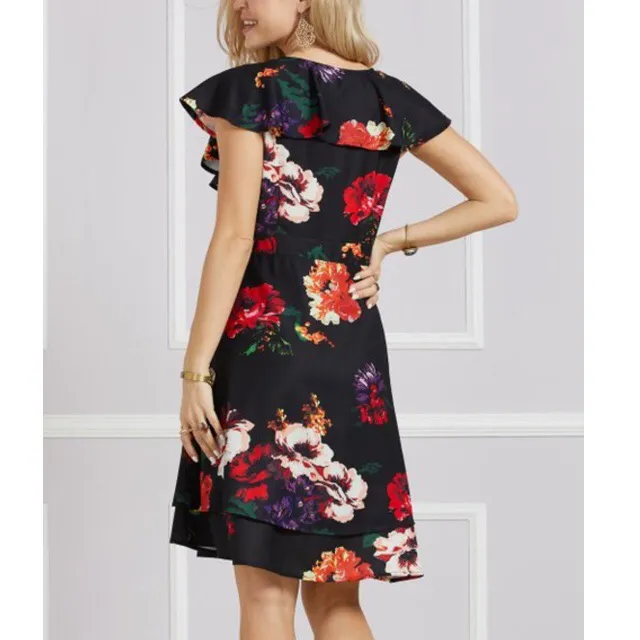 Suzanne Betro Floral Ruffle Collar Surplice Dress‎ Black & Red Size 3X - Image 11