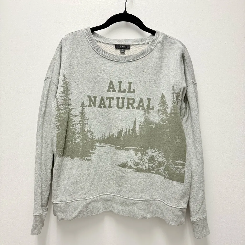 J. Crew University Terry "All natural" crewneck sweatshirt, Grey & Green | Small - Image 2