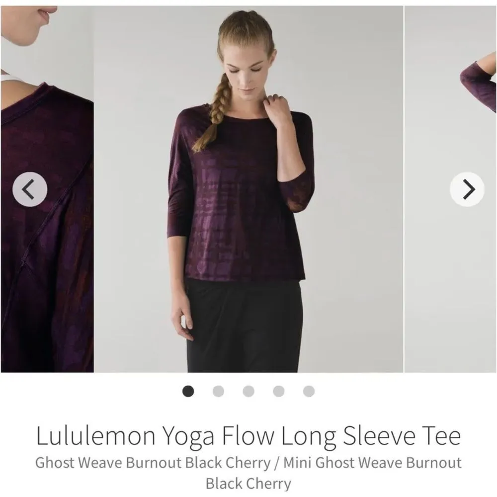 Lululemon Sz 8 Yoga Flow Long Sleeve Tee Purple Ghost Weave Burnout Black Cherry - Image 12