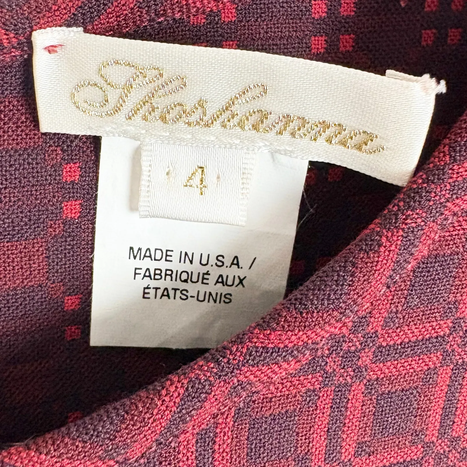 Shoshanna Womens Bell Sleeve Shift Dress Red Geometric Print Back Zip Size 4 - Image 3