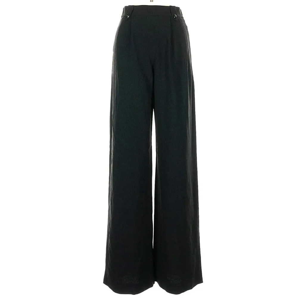 NWT Sezane Loulou in Noir Black Pleated Satin Back Crepe Wide Leg Pants 34 / 2 - Image 3