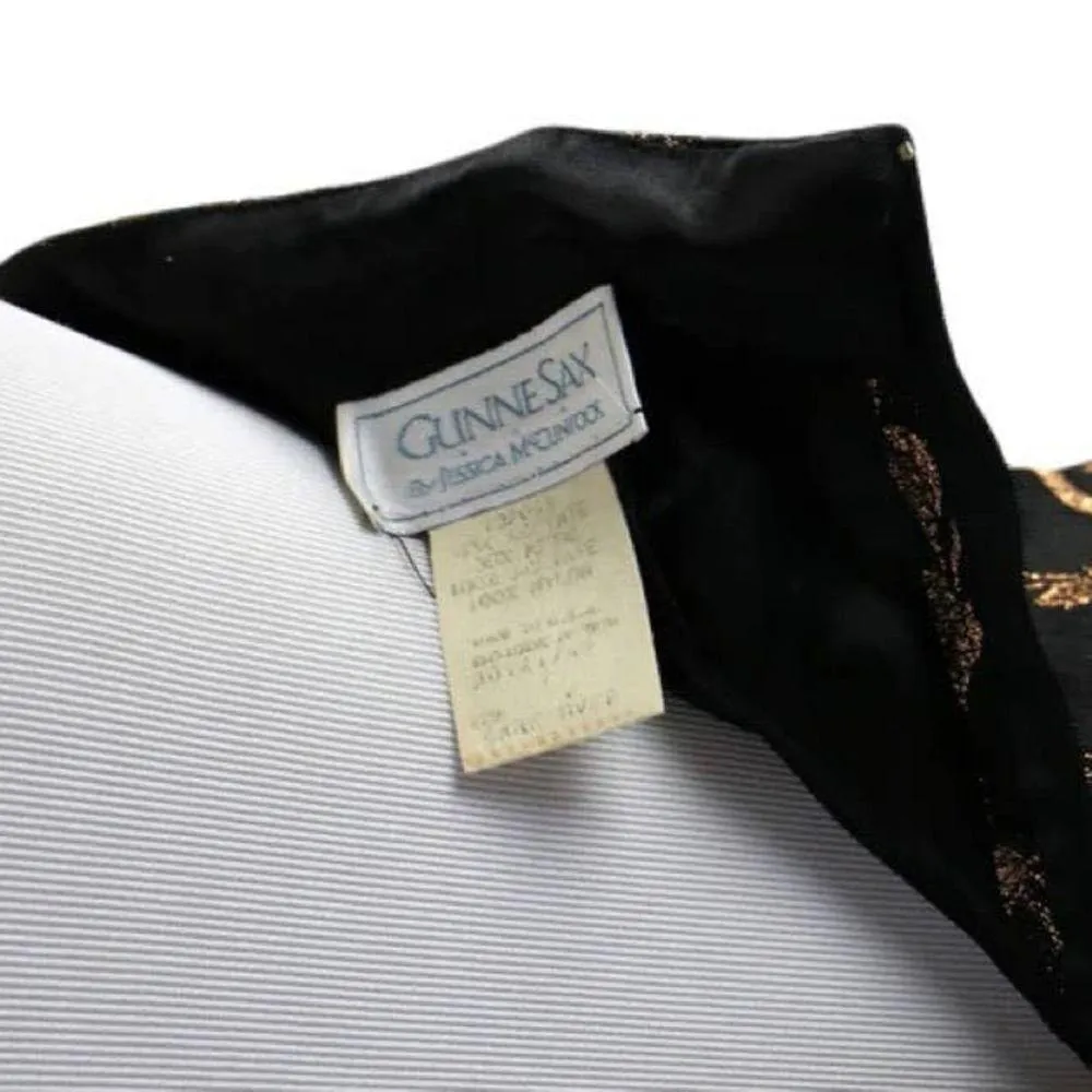 Gunne Sax Vintage 1980s Black and Copper Metallic Floral SM/MED - Image 6