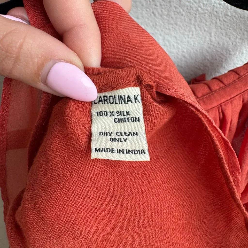 Carolina K 100% Silk High Neck Ruffle Swing Tank Feminine Flirty Top Size Small Black - Image 10