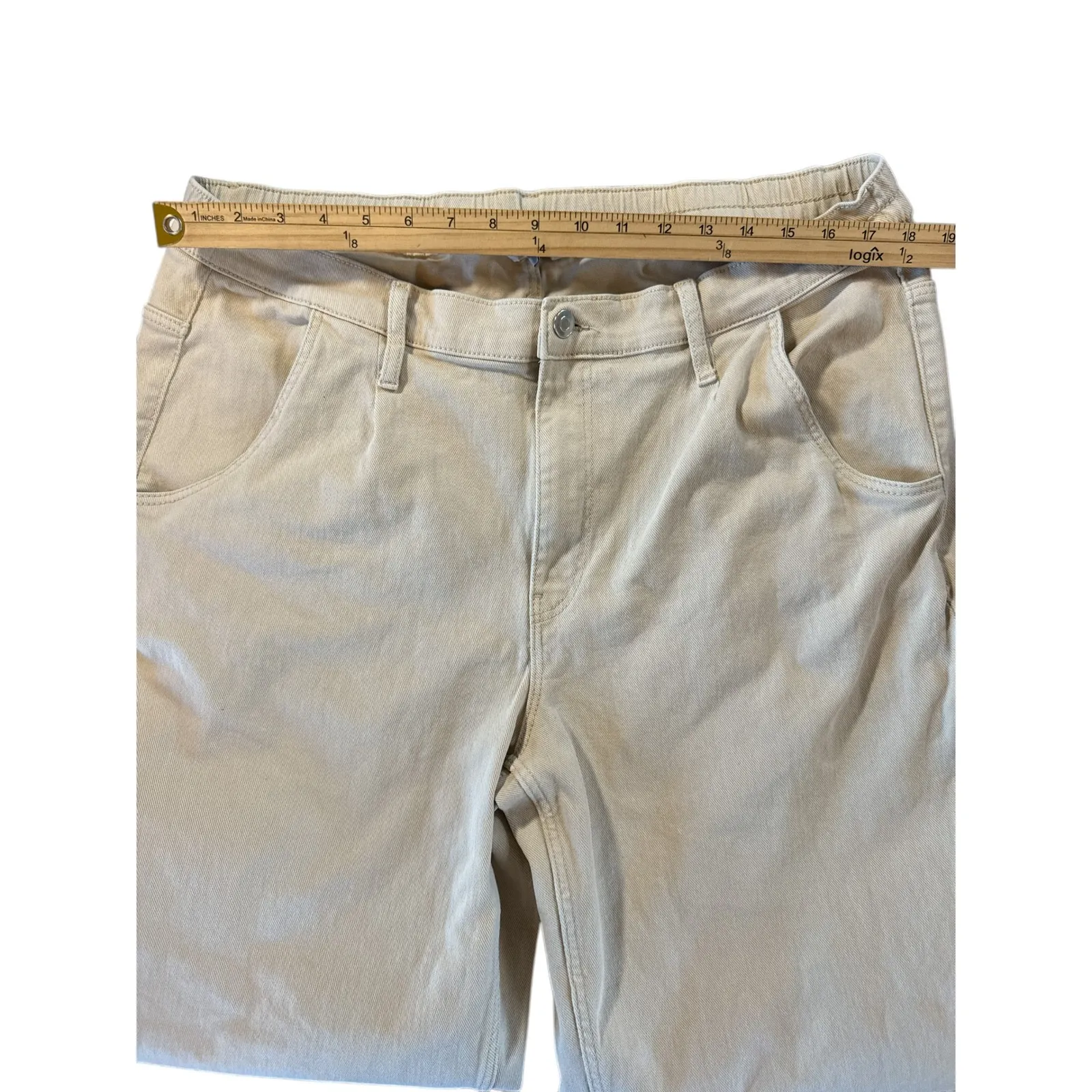 Ophelia Roe Cream Barrel-Leg Jeans 1X | High Rise | Stretch | Elastic Back Waist - Image 3