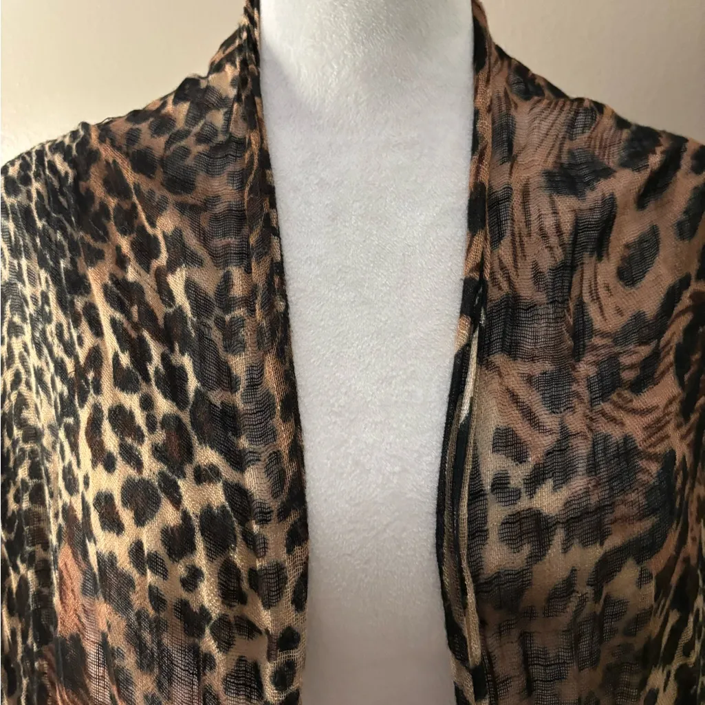 Vintage Brown Leopard Print Fringe Scarf - Image 15