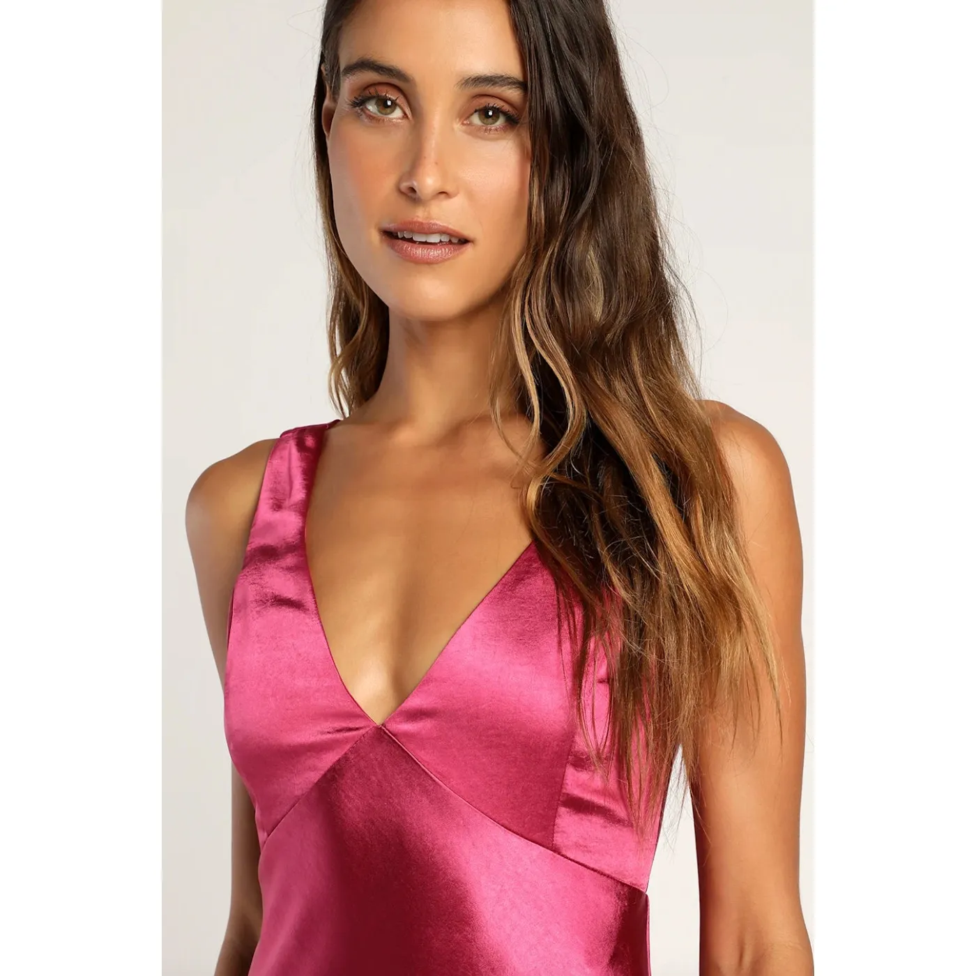 Lulus Incredible Love Magenta Satin Cowl Back Midi Slip Dress Cocktail Large NWT - Image 4