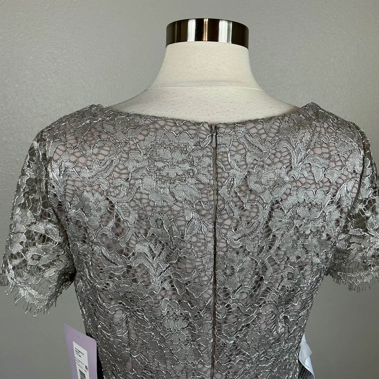 JS Collections Sparkly Lace Mermaid Evening Gown Metallic Silver Size 6 Dress - Image 8