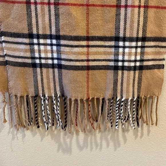 Classic Women or Men Large Plaid Darker Tan,ā Blue, Red & White Scarf Tan - Image 5