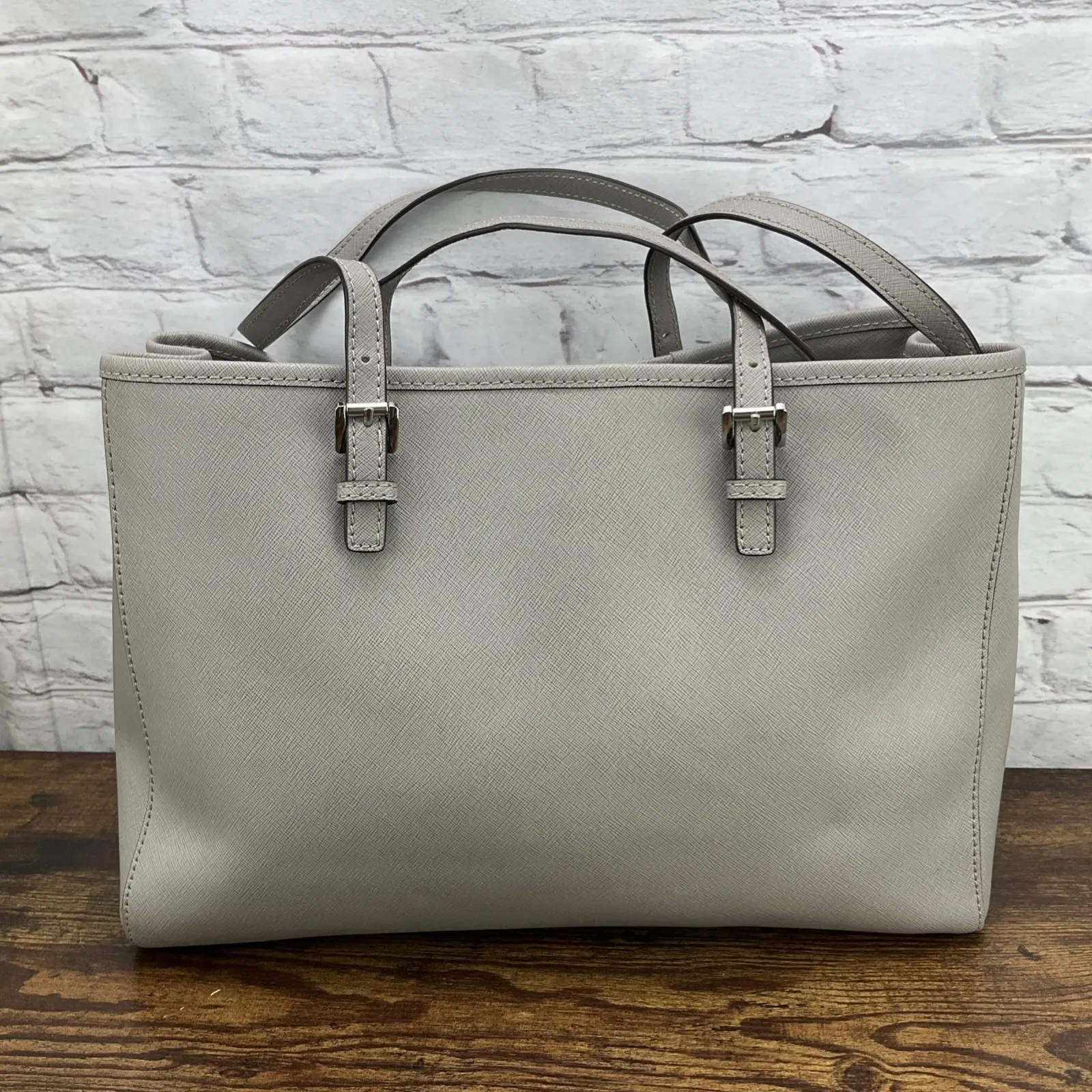 Michael Kors Light Gray Saffiano Leather Jet Set 3 With Compartments - Image 3
