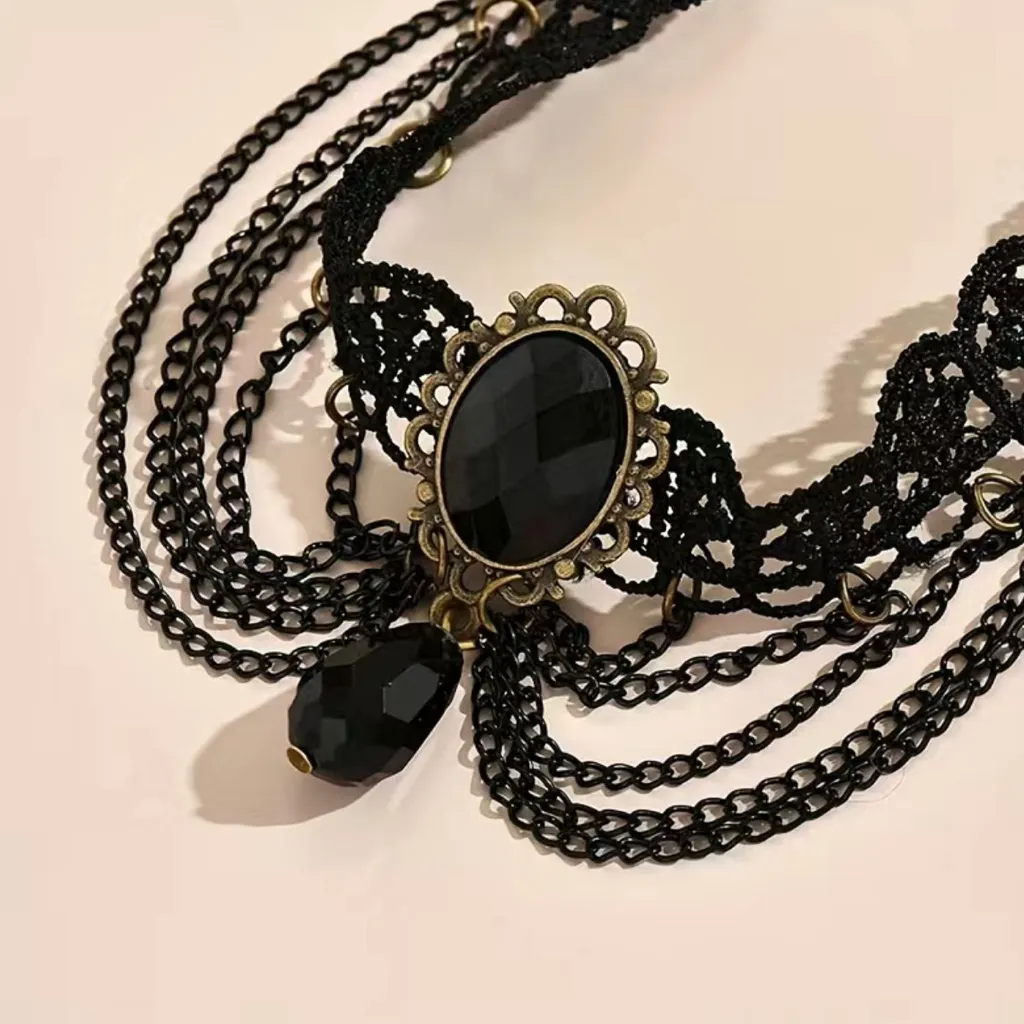 Gothic‎ Black Retro Style Multilayer Chain Lace Anklet - Image 2