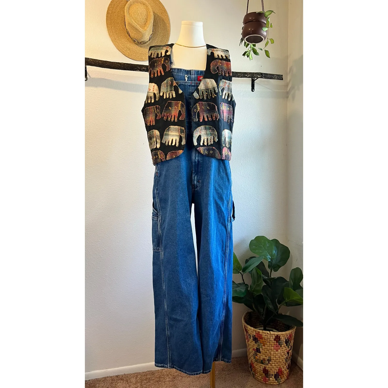 90s Soho Compagnie Made in India Cotton Elephant Patchwork Vest Size Medium Black - Image 5