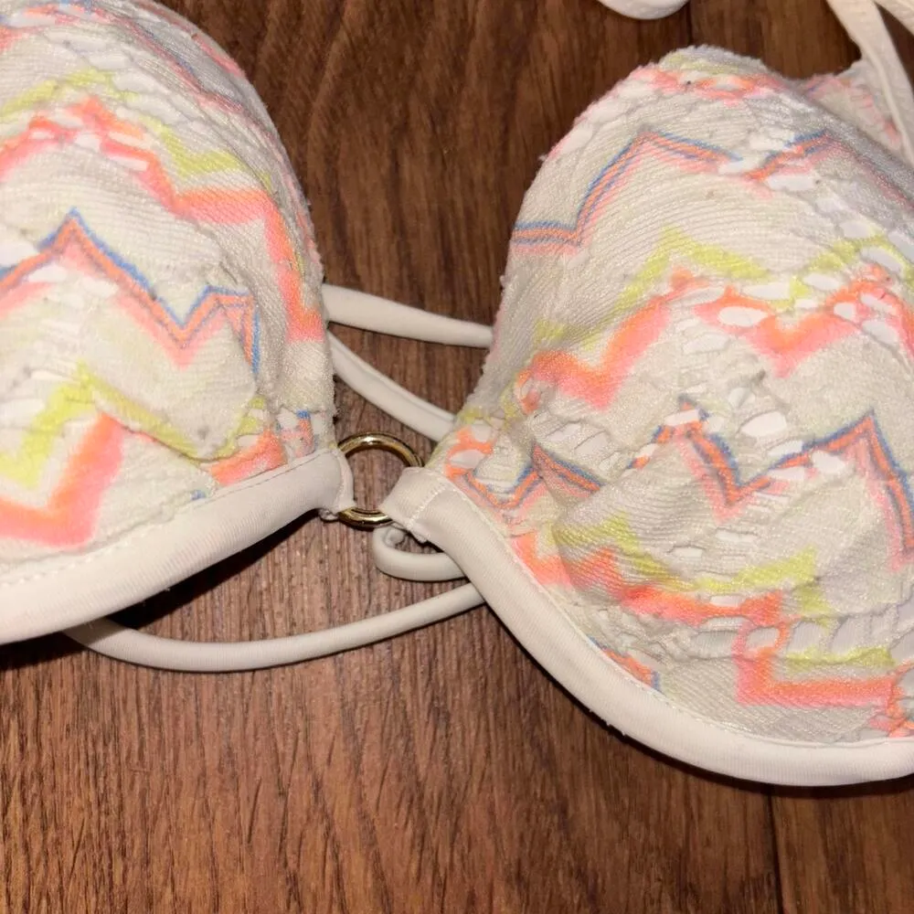 Victoria Secret White Pastel Chevron Halter Top Push Up Padded Swim Top Bikini - Image 2