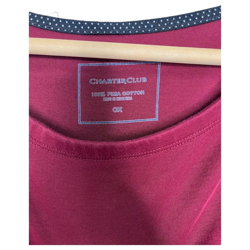 Charter Club Top Womens 0X Pima Cotton Shoulder Button Staple Wardrobe Wine Red - Image 6