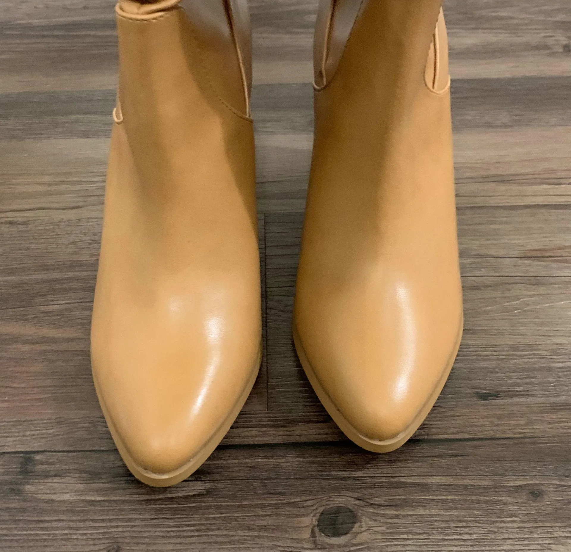 Tan Vegan Leather Heeled Stovepipe Boots - Image 9