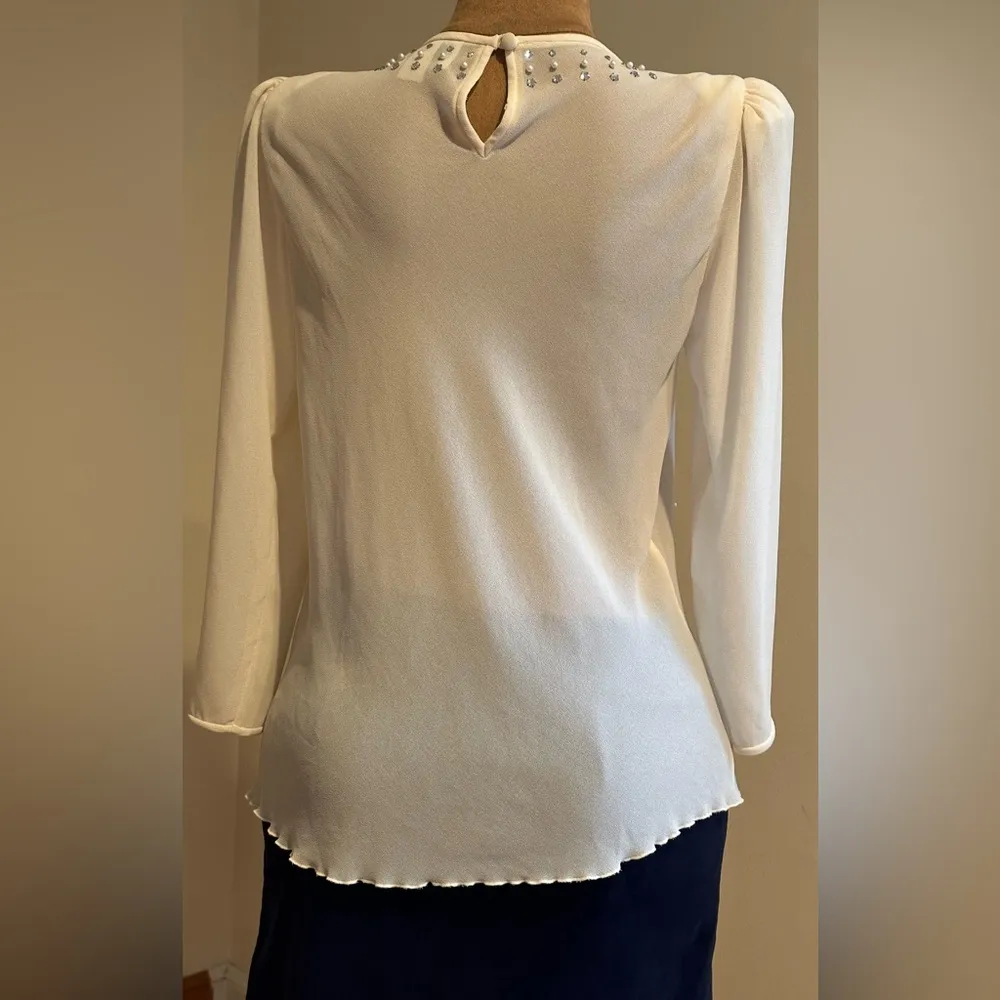 Ann Hobbs For Cattiva Cream Sheer Shoulder Pads Dimond Sequence & Pearls Sz M/L Size L - Image 5