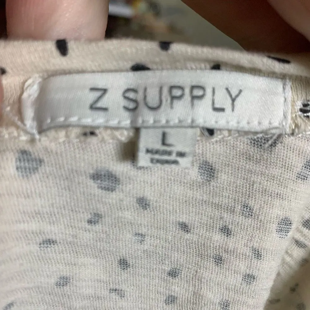 Z Supply gray & cream spotted v-neck L sleeveless knit shirt - Image 3