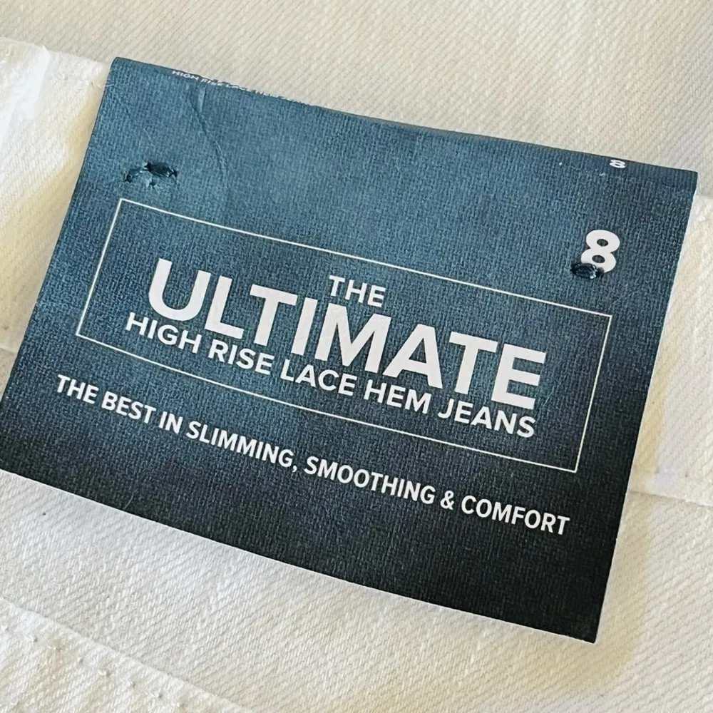 SOFT SURROUNDINGS Ultimate High Rise Lace Hem Slim Crop White Jeans Size 8 NEW - Image 8