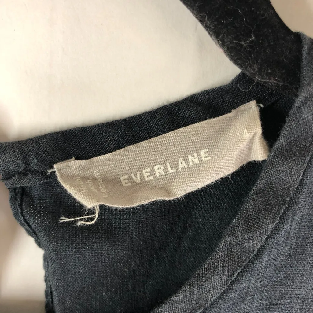 Everlane The Linen Open-Back Dress Tiered Sleeveless Midi Black 4 - Image 3