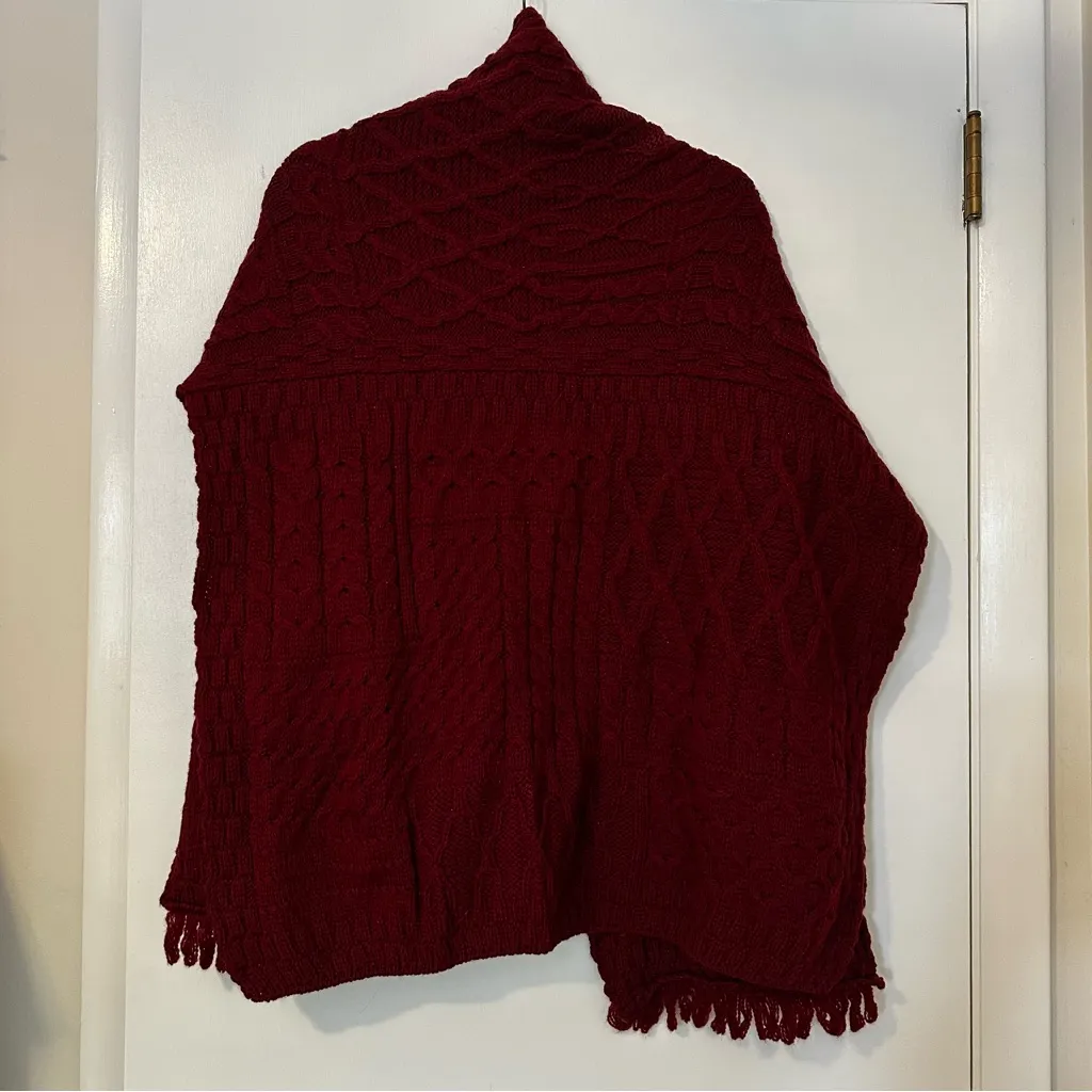 Connemara Knitwear Vintage Merino Wool Cable Knit Shawl Sweater One Size Red - Image 8