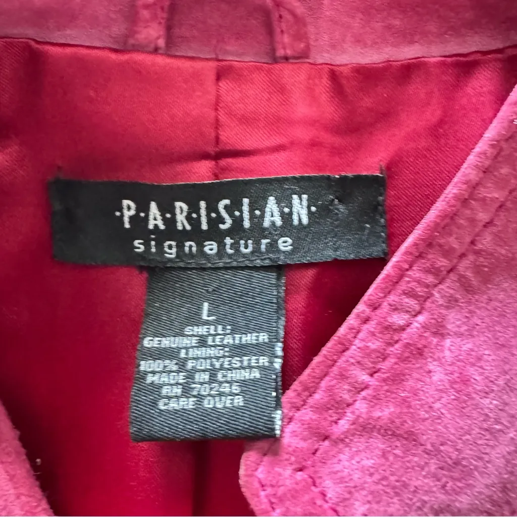 Parisian Signature Pink Suede Leather Jacket Women’s Size L Button Front Size L - Image 7