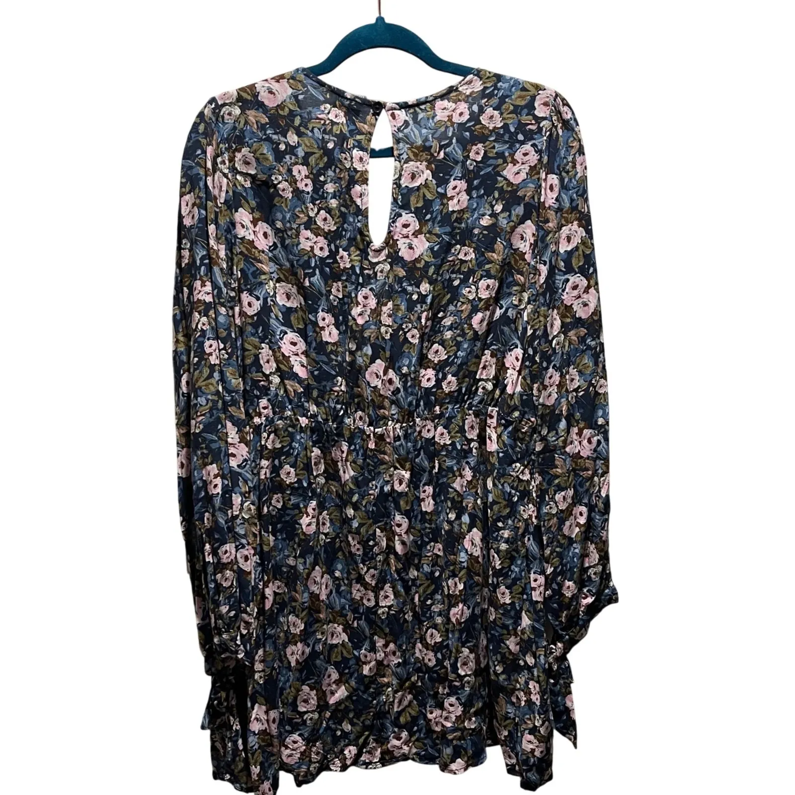 Wild Fable Floral Smocked V Neck Long Sleeve Tiered Dress Navy Pink XXL NWT - Image 3