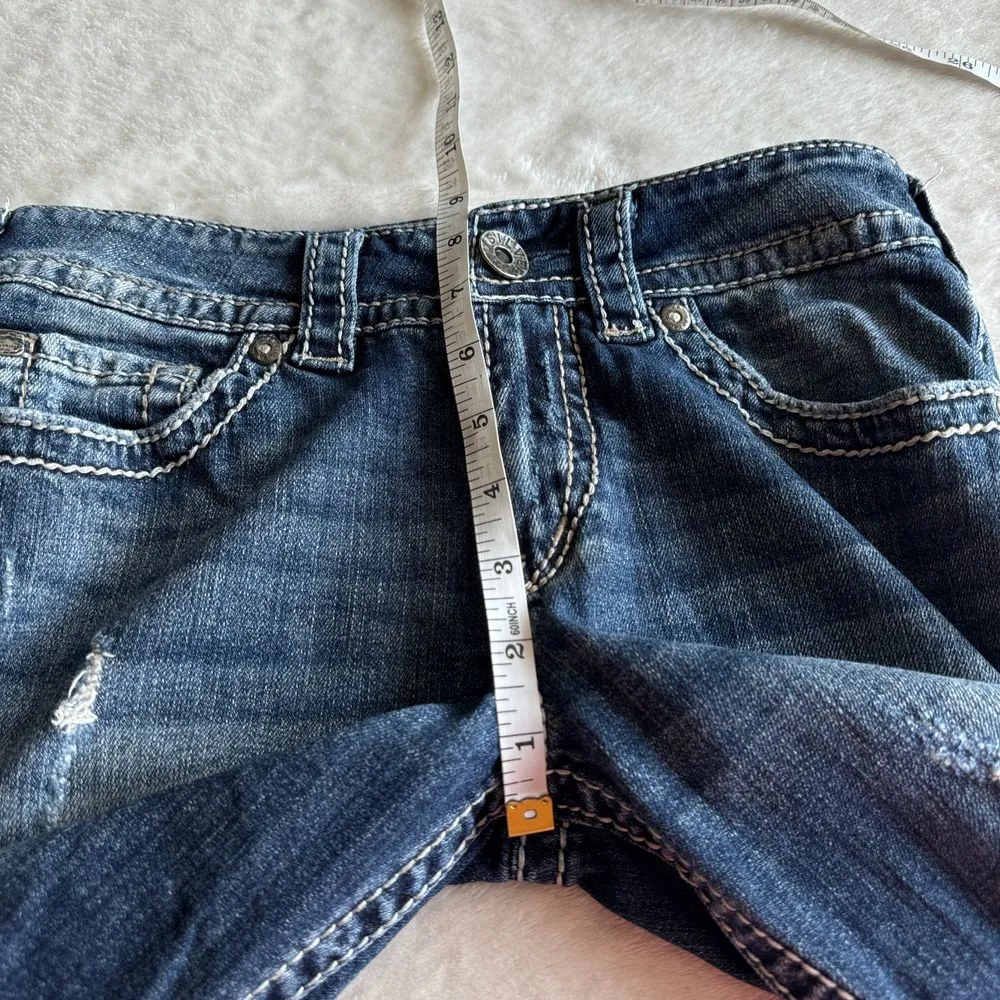 Silver Jeans‎ Suki Surplus Capri Womens 26 Blue Denim Embroidered Pockets Casual - Image 7