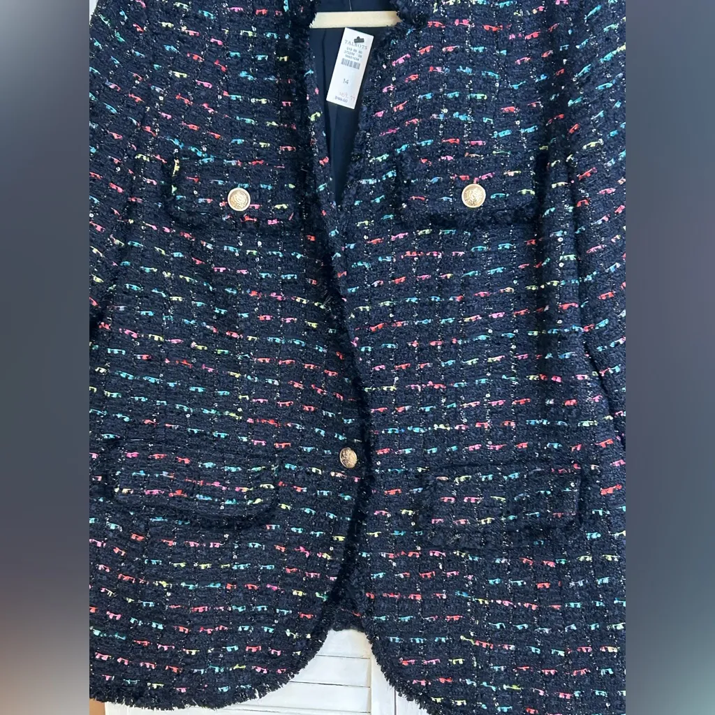 Talbots Womens Size 14 Rainbow Tweed Blazer Jacket navy blue NWT - Image 6