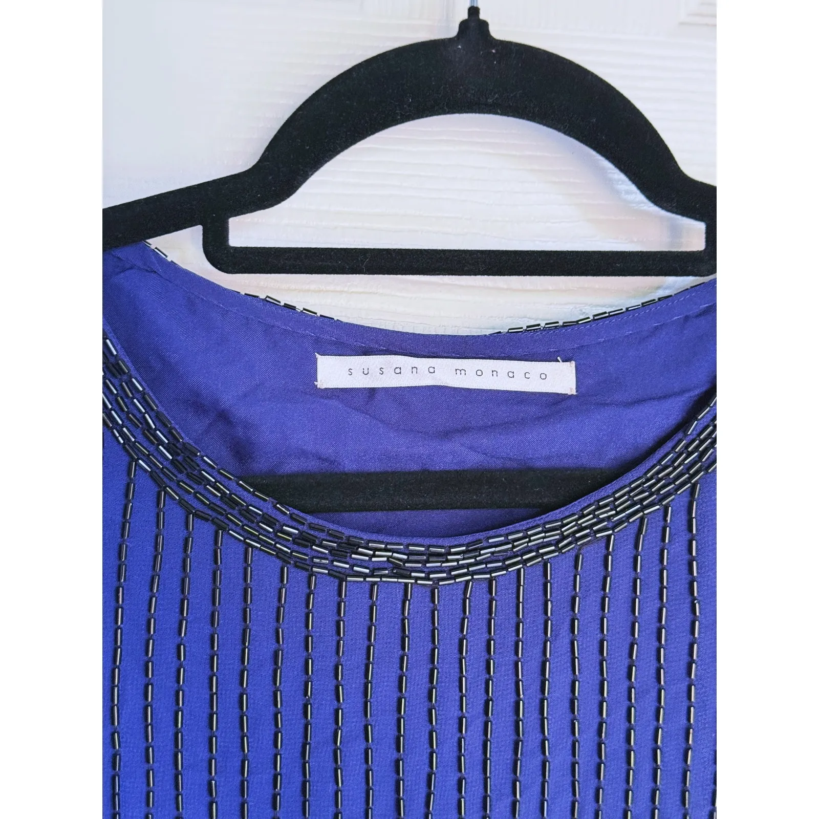 NWT Susana Monaco Showgirl Sleeveless Beaded Mini Dress Size 4 Blue Gatsby Event - Image 3